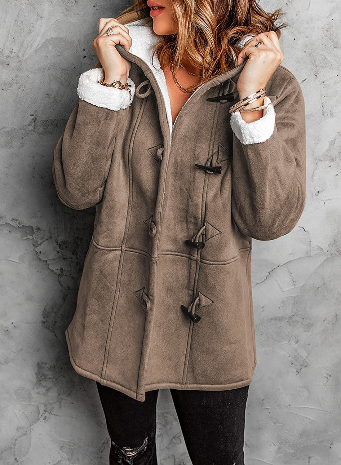 Manteau Femme Mi-Long Chaud avec Capuche